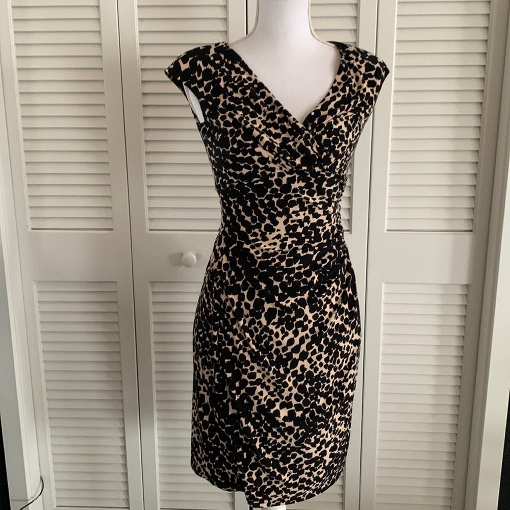 Lauren by Ralph Lauren Women’s Animal Print Dress Black Cream Stretch NWT Size 2